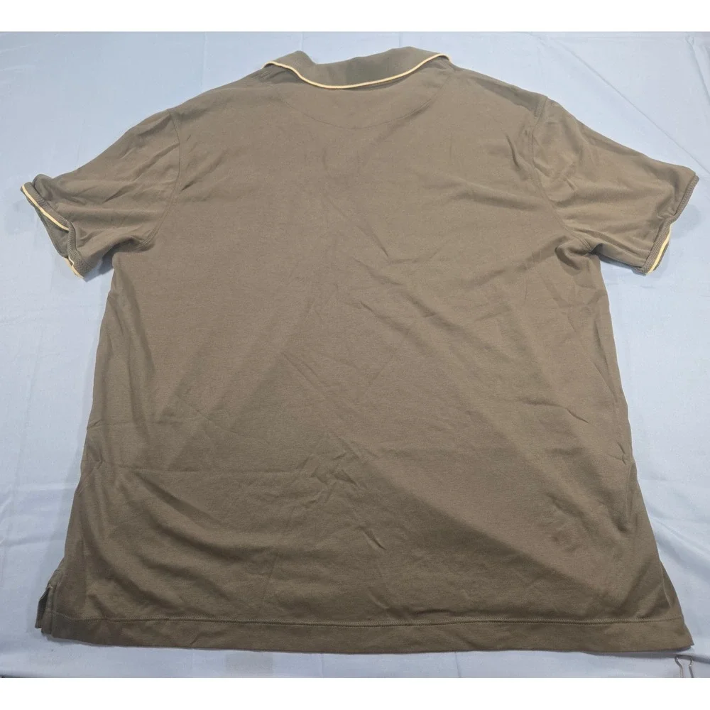 Banana Republic Mens XL Tall Polo Shirt Green Cotton Johnny Collar Tipped Trim